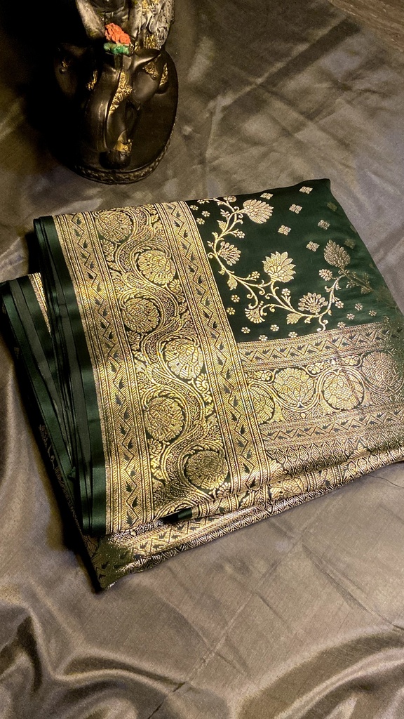 Dark Green Banarasi Satin Silk