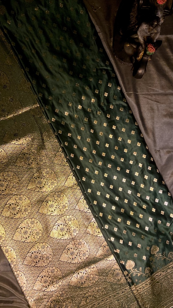 Dark Green Banarasi Satin Silk