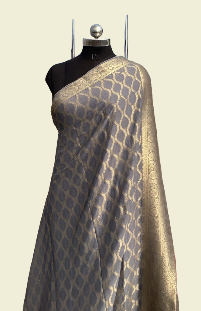 Chic Gray Saree with Subtle Gold Highlights