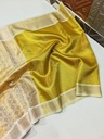 Elegant Mustard Yellow and Cream Tissue Saree