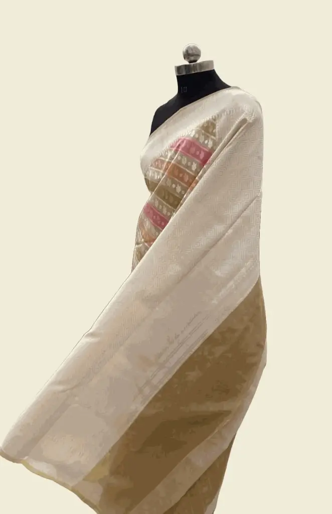 Multicolour White Banarasi Saree