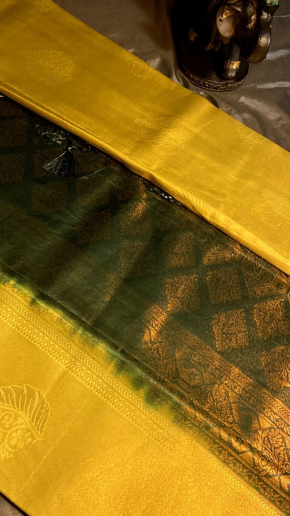 Mustard Yellow Banarasi Softy Silk Sareem