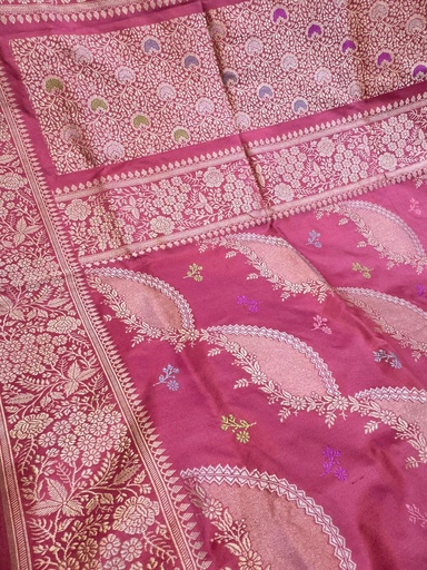 Deep Rose Pink Silk Banarasi Saree