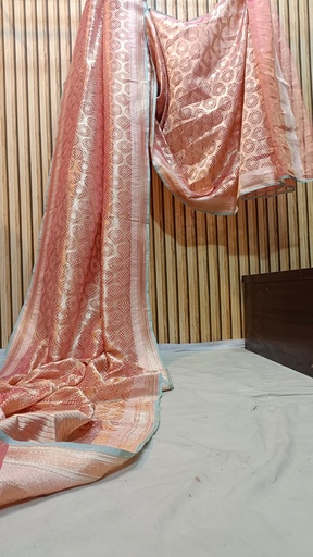 Handwoven Peach Raw Organza Saree