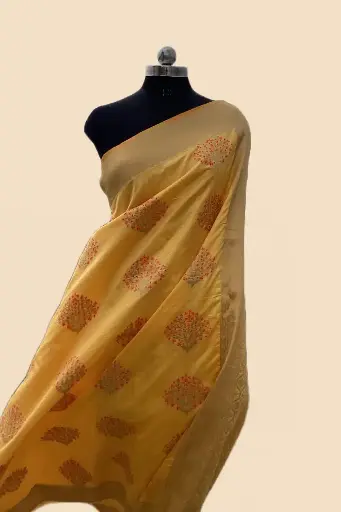 Bright Yellow Banarasi Saree