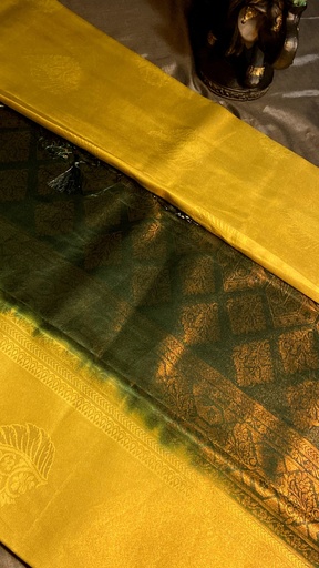 Mustard Yellow Banarasi Softy Silk Sareem